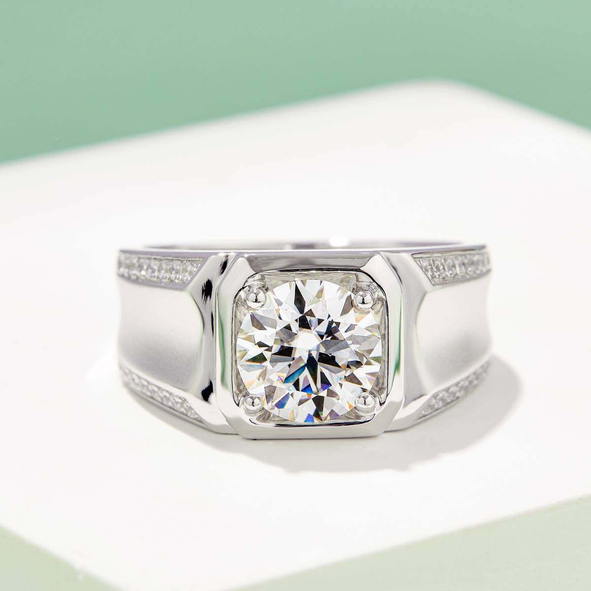 Libo S925 Silver Plated Platinum Moissanite Diamond Men's Ring 3 Carat D-Class